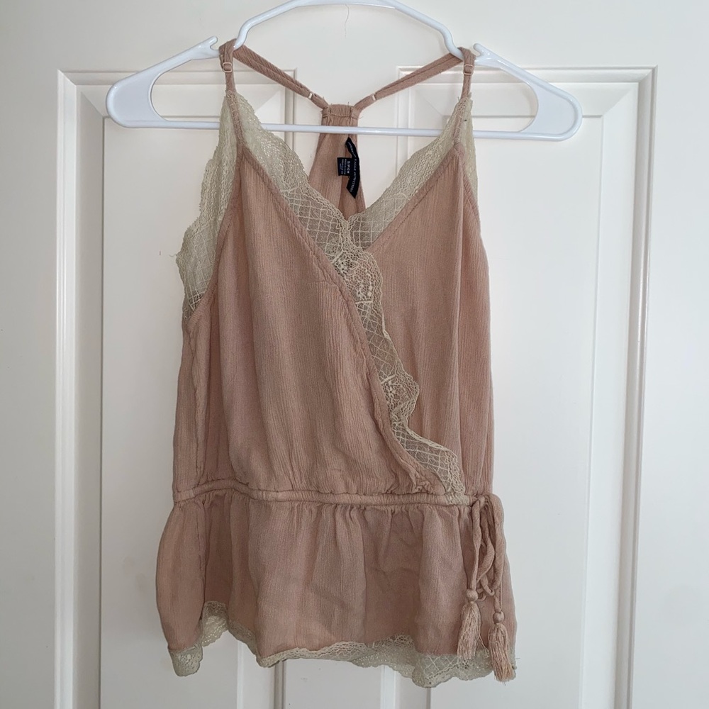 Dusty Rose Pink Lace Trim Tank Top